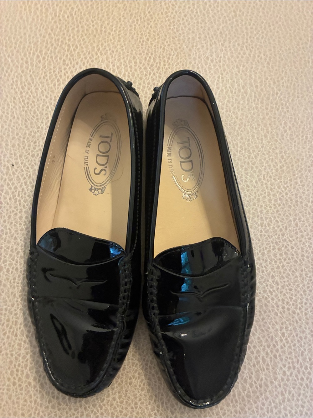TOD'S Black Patent Leather Penny Loafers